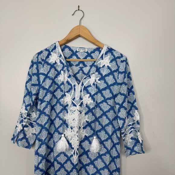 Roller Rabbit Jemina Punta Long Kurta 3/4 Sleeves Maxi Dress Side Slits Small - Picture 2 of 11